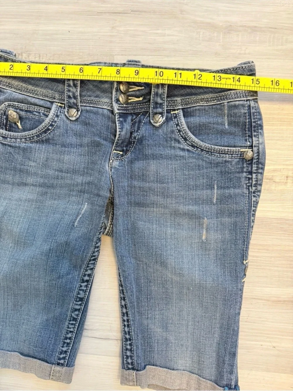 Sang Real Women's Long Jean Shorts Cuffed Distressed Bermuda Sz 27
